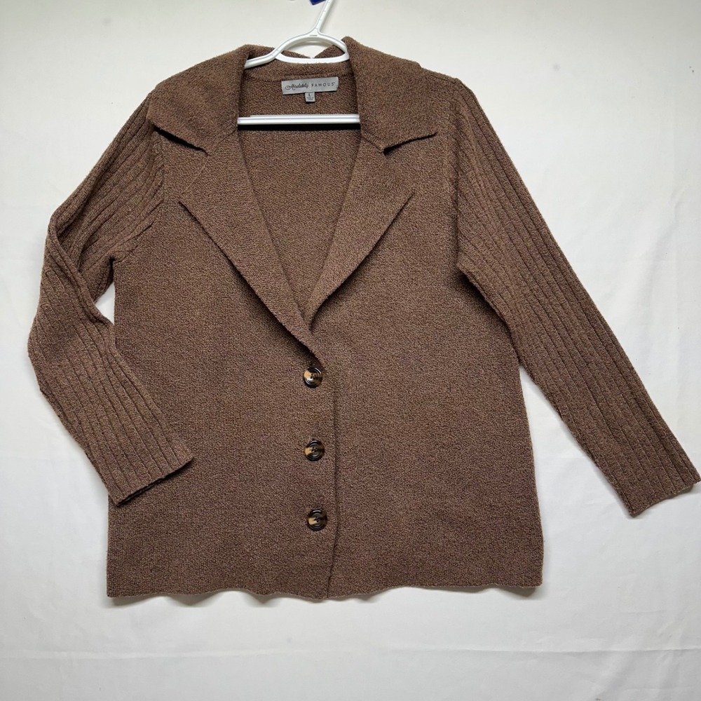 Absolutely Famous Brown Blazer Style Sweater‎ Long Sleeves Cozy Womens Large